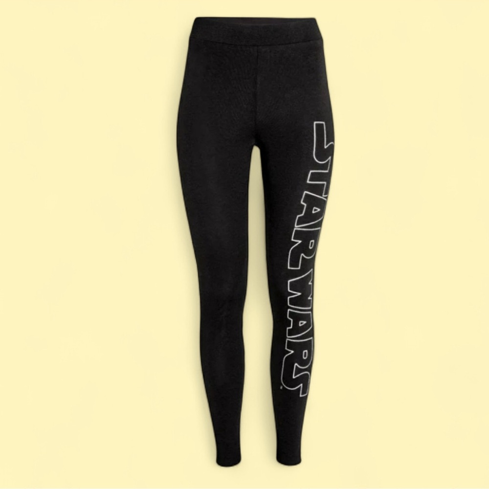 Star Wars Black Leggings spellout logo bold gold lettering size small Fifth Son